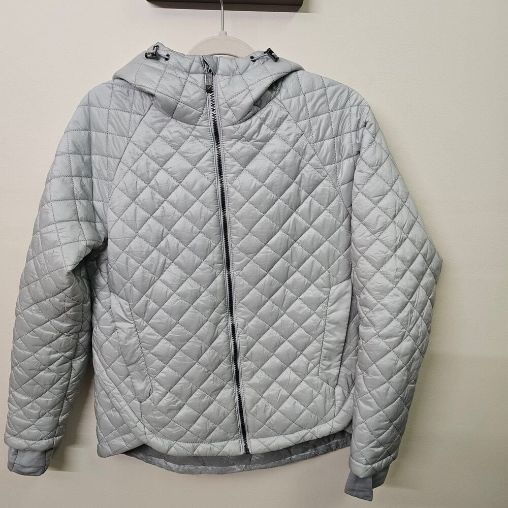 Gray Quilted Coat Thumbhole Size M | Feather Free Eco Friendly BCBG Maxazria